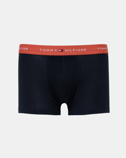 Navy trunks with reddy orange waistband