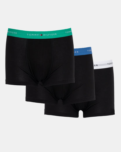 Tommy Hilfiger 3-Pack Logo Waistband Mens Trunks in Green, White & Blue