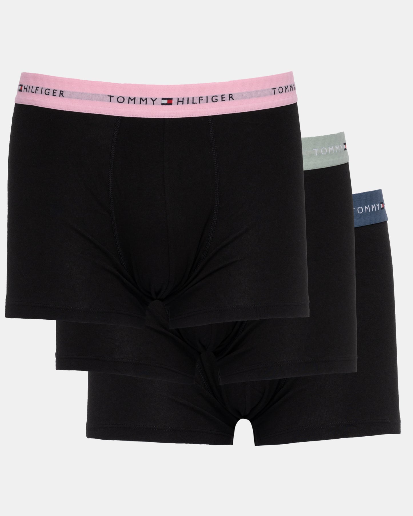Tommy Hilfiger 3-Pack Logo Waistband Mens Trunks in Mint, Pink & Blue