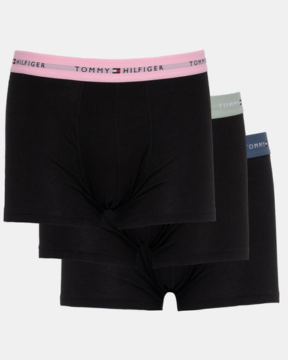 Tommy Hilfiger 3-Pack Logo Waistband Mens Trunks in Mint, Pink & Blue