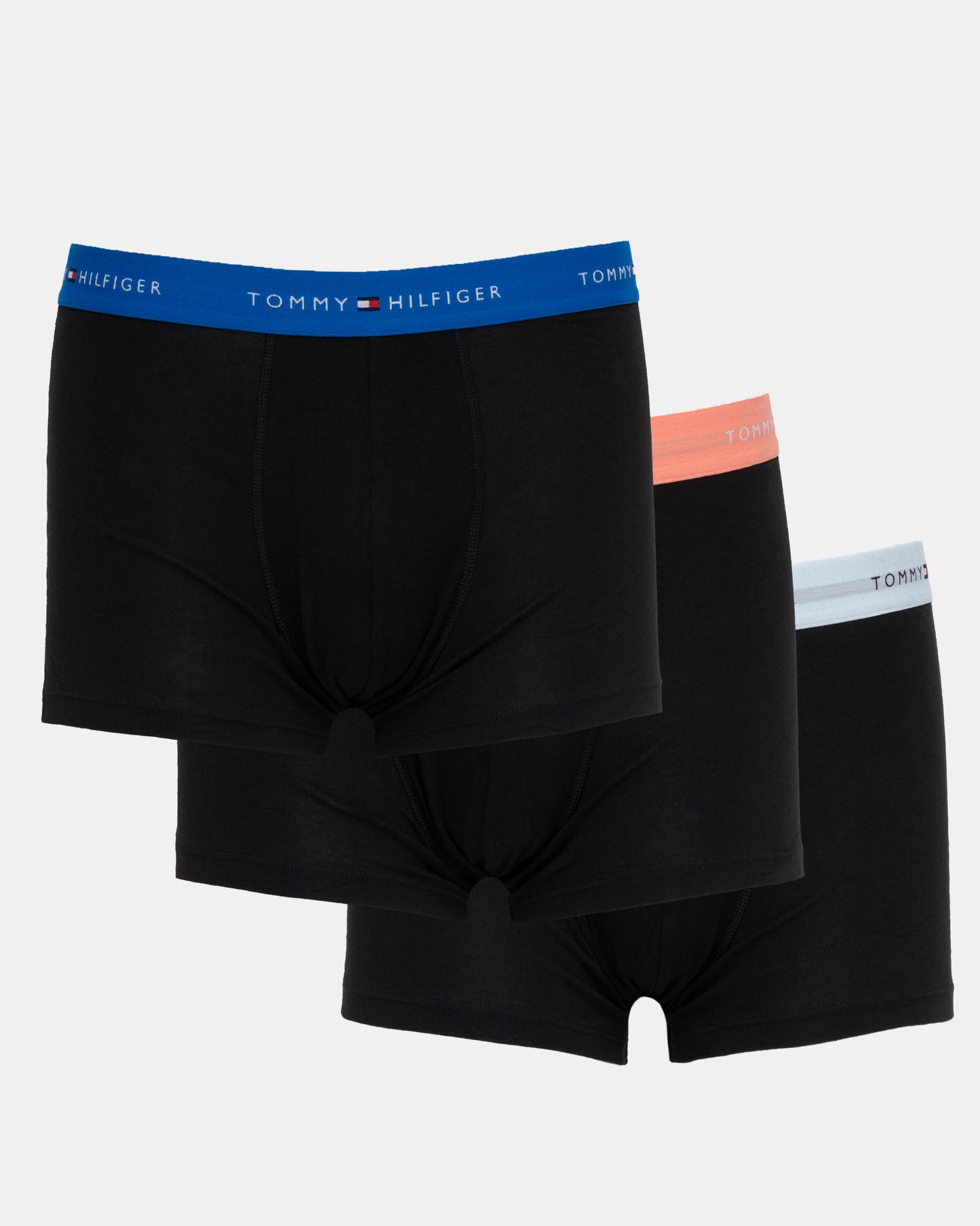 Tommy Hilfiger 3-Pack Logo Waistband Mens Trunks in Peach, Blue & Light Blue