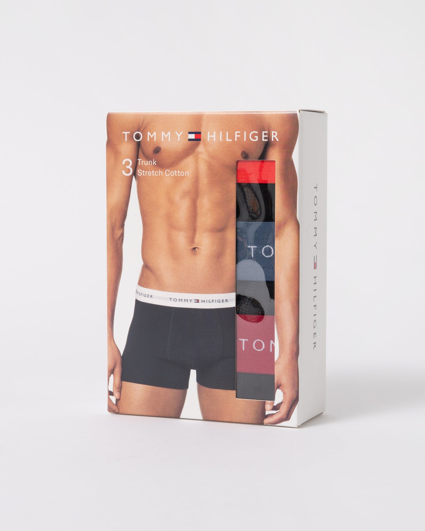 3 Pack of Tommy Hilfiger Logo Waistband Mens Trunks in Red and Blue