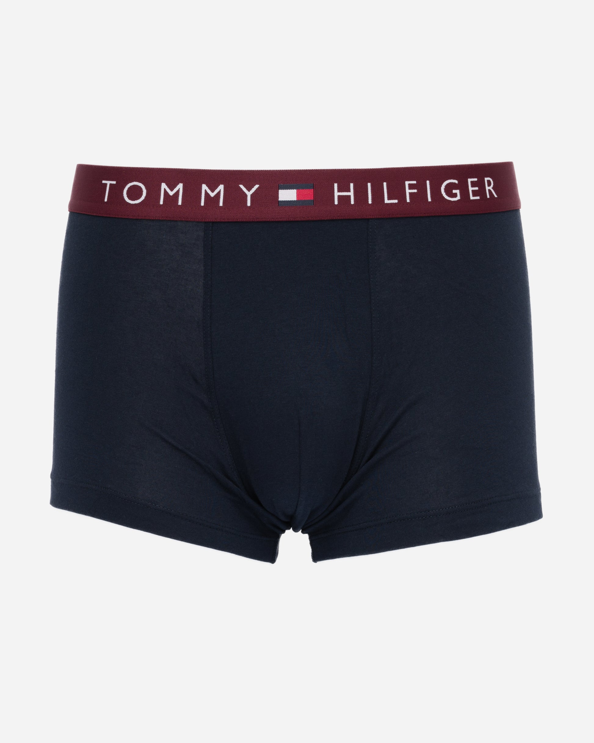studio shot of Tommy Hilfiger 3 Pack Mens Waistband Trunks in Black, with Red waistband