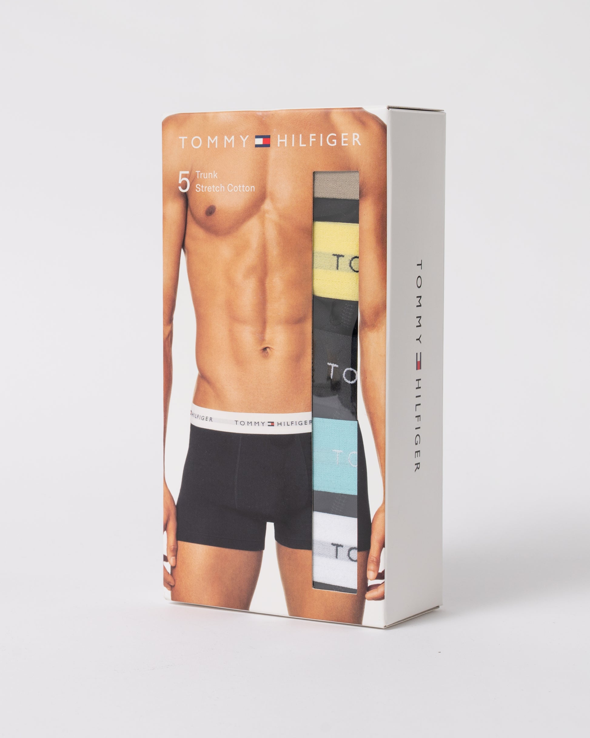 Tommy Hilfiger 5-Pack Logo Waistband Mens Trunks in Green, Yellow, Blue, White, Black