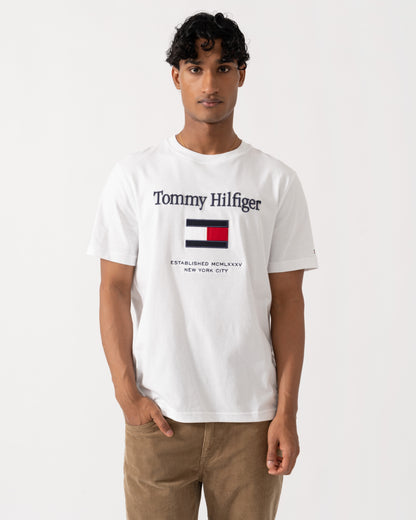 Front of the Tommy Hilfiger Embroidery Hilfiger Flag T-Shirt - White