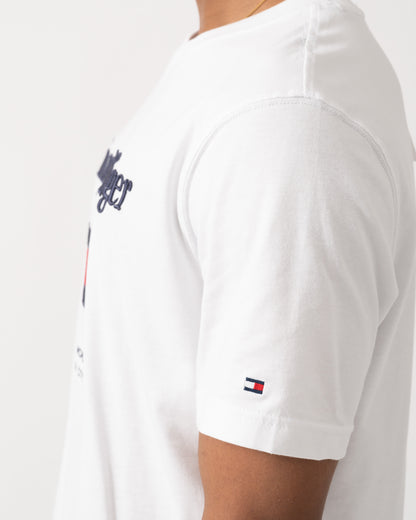 Logo detail on the Tommy Hilfiger Embroidery Hilfiger Flag T-Shirt - White