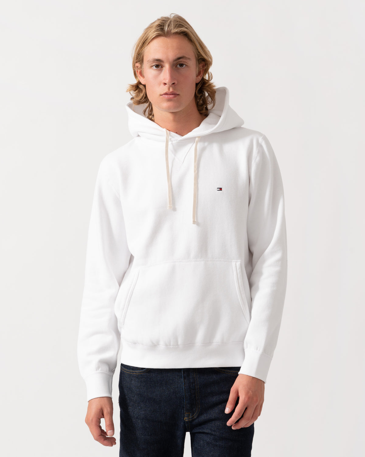 Front of the Tommy Hilfiger Essential Fleece Mens Hoodie - White