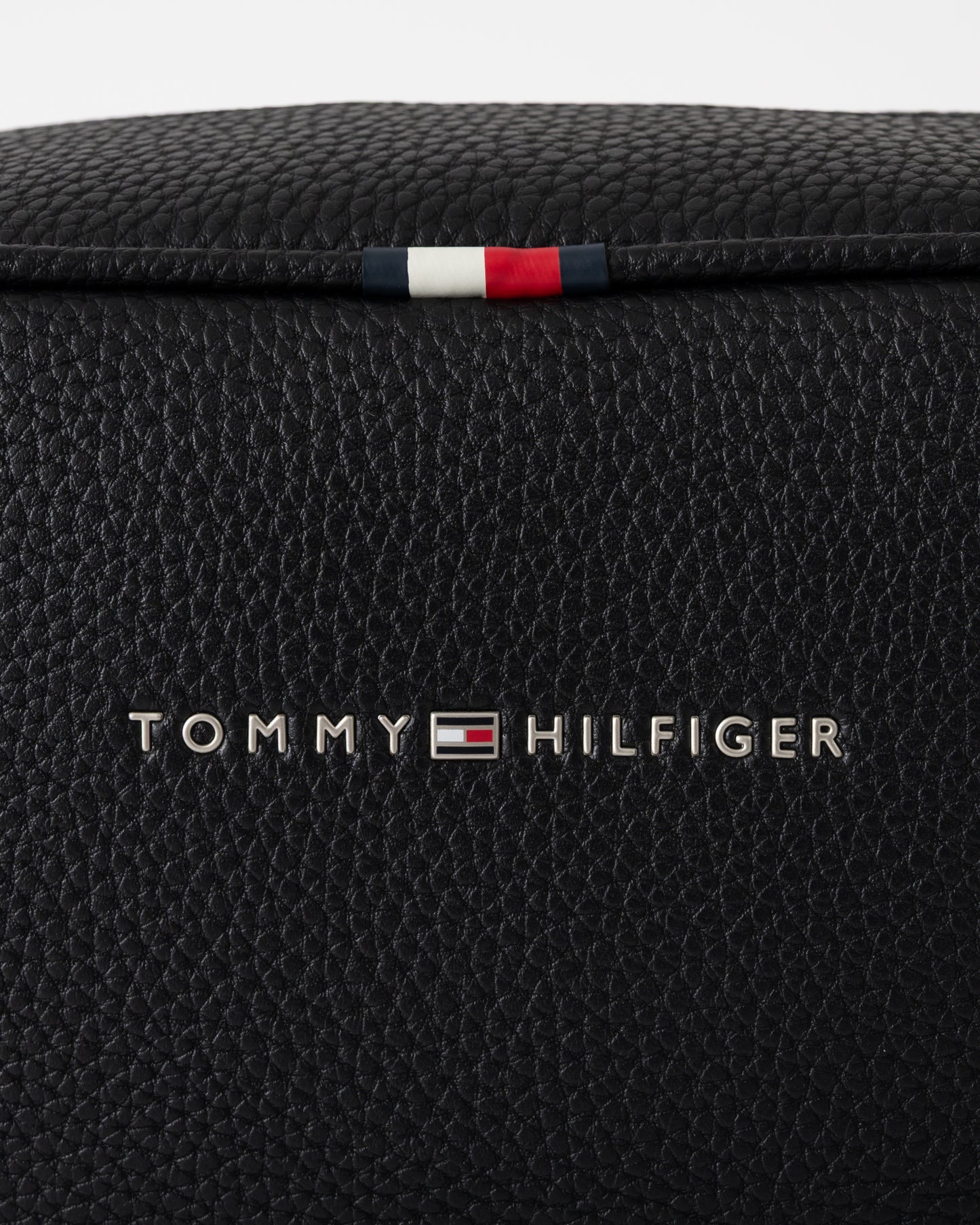 logo detail of Tommy Hilfiger Essential PU Mens Washbag in Black