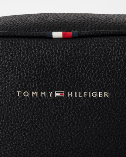 logo detail of Tommy Hilfiger Essential PU Mens Washbag in Black