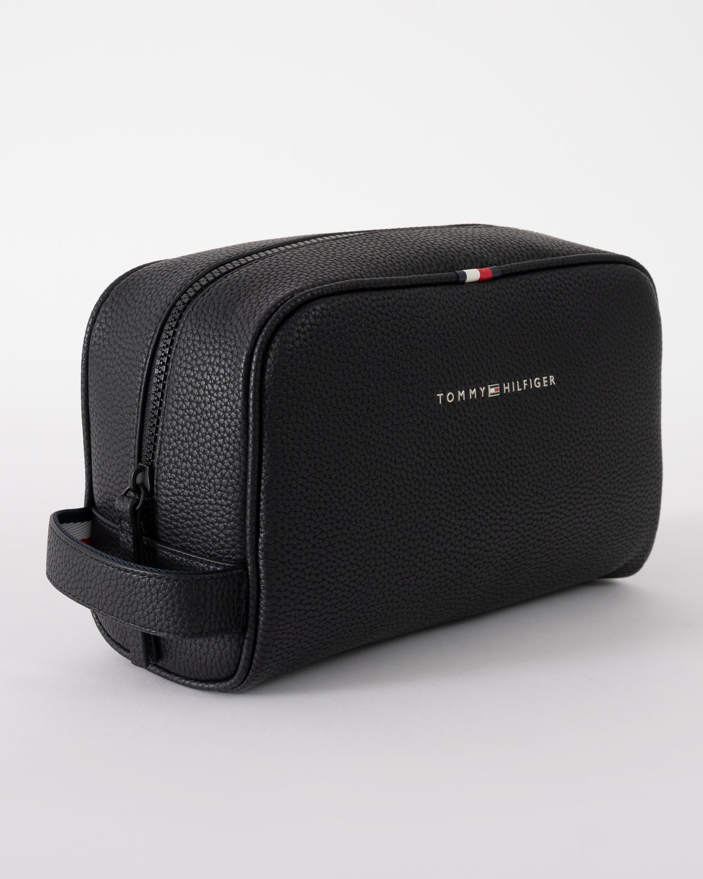 side view of Tommy Hilfiger Essential PU Mens Washbag in Black