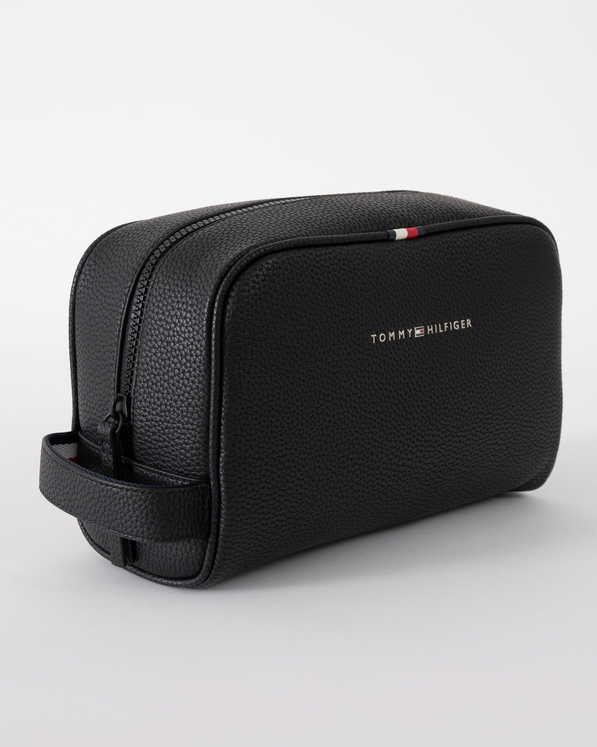 side view of Tommy Hilfiger Essential PU Mens Washbag in Black