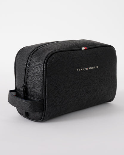 side view of Tommy Hilfiger Essential PU Mens Washbag in Black
