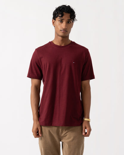 Front of the Tommy Hilfiger Essential Seasonal Regular Fit Solid Mens T-Shirt - Burgundy