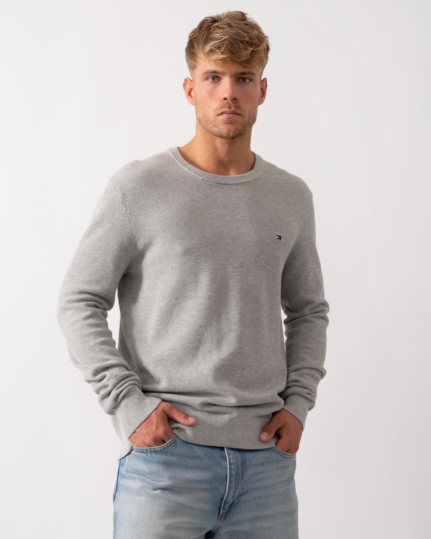 Tommy Hilfiger Essential Structure Crew Neck Mens Sweatshirt in Light Grey Heather