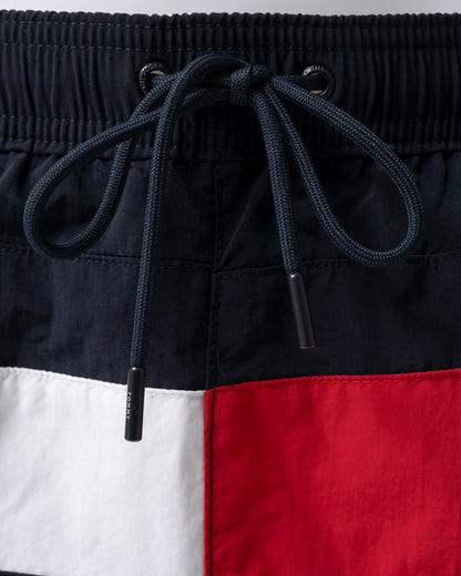 close up of Tommy Hilfiger Flag Band Mens Drawstring Swimming Shorts in Navy Blue