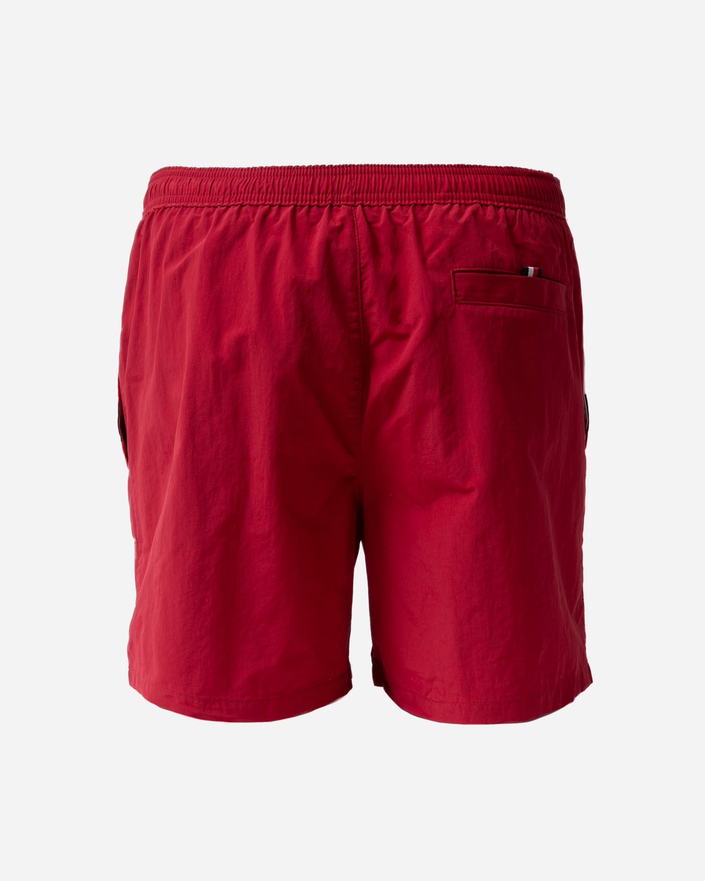 back of Tommy Hilfiger Flag Band Mens Drawstring Swimming Shorts in Raspberry Juice