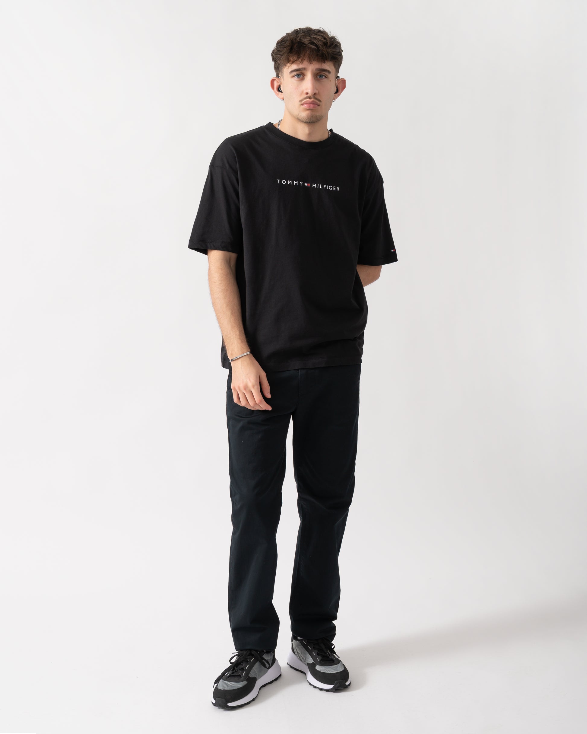 Tommy Hilfiger Logo Mens Lounge Tee - Black | CHO | Designer Mens Loungewear Tops