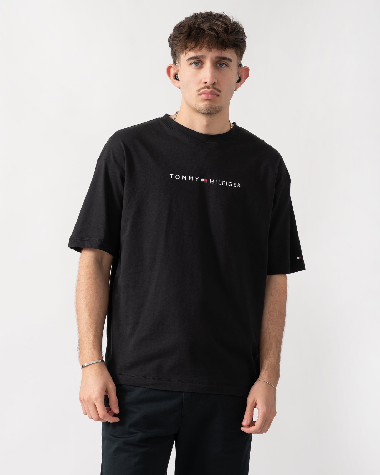 Tommy Hilfiger Logo Mens Lounge Tee - Black | CHO | Designer Mens Loungewear Tops