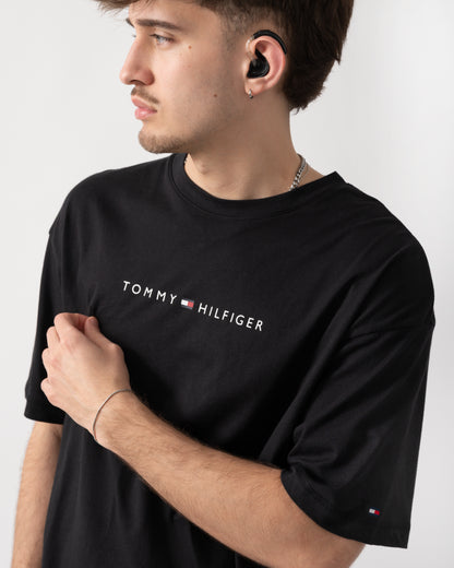 Tommy Hilfiger Logo Mens Lounge Tee - Black | CHO | Designer Mens Loungewear Tops