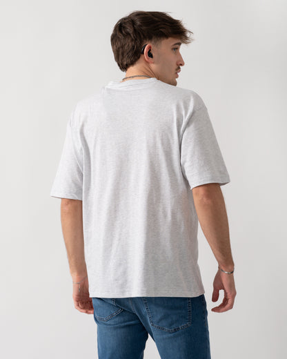 back shot of a model wearing a Tommy Hilfiger Logo Mens Lounge Tee in Ice Grey Heather
