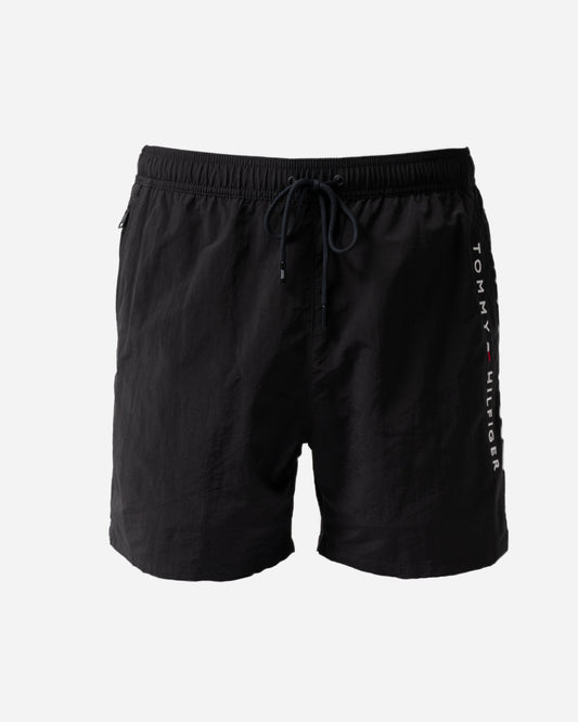 front of Tommy Hilfiger Logo Zip Pocket Mens Drawstring Swimming Shorts in Black