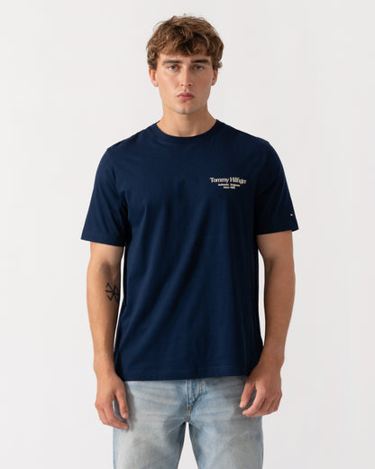 Front of Tommy Hilfiger Mens Back Text Seasonal Graphic T-Shirt - Carbon Navy