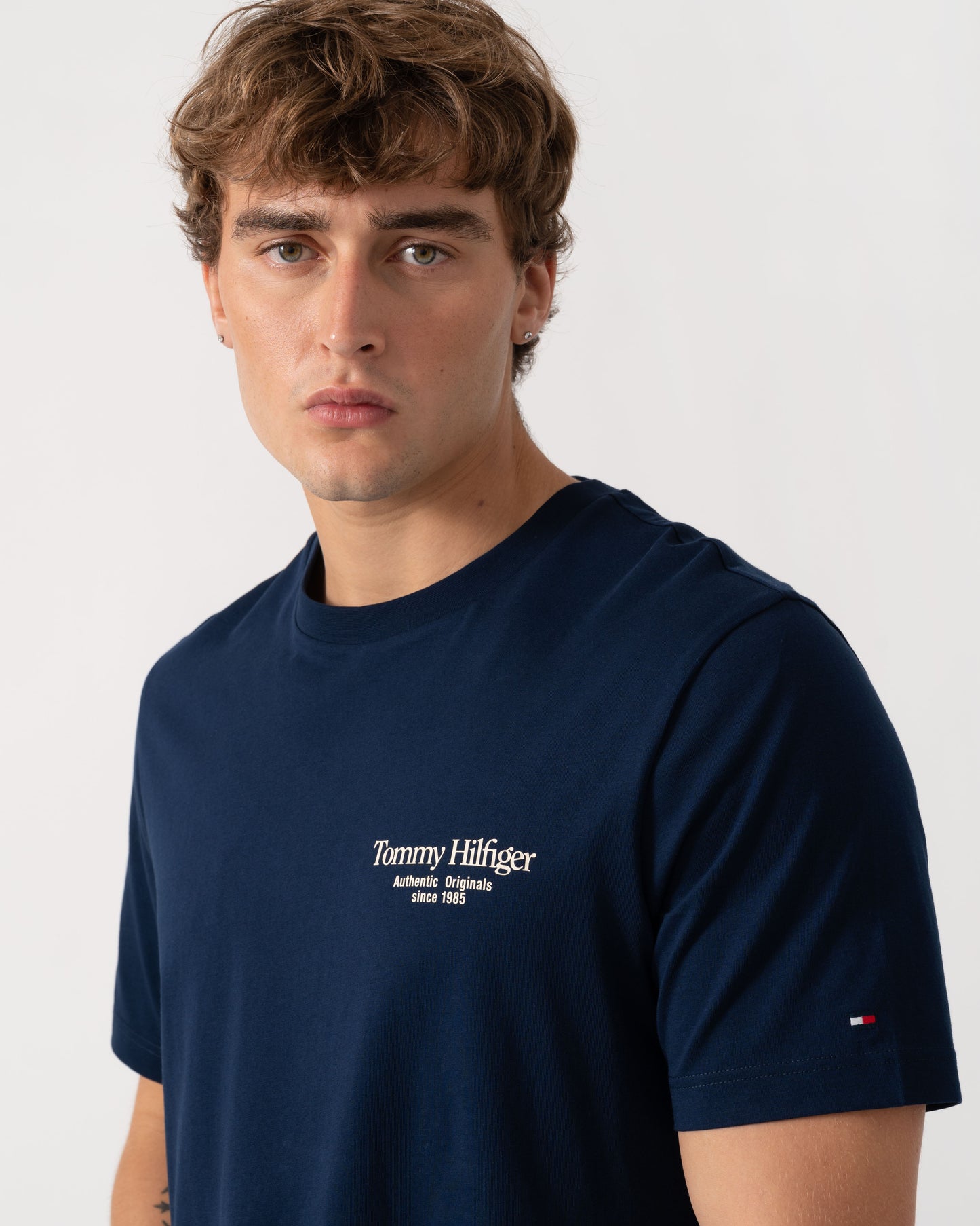 Detail of Tommy Hilfiger Mens Back Text Seasonal Graphic T-Shirt - Carbon Navy