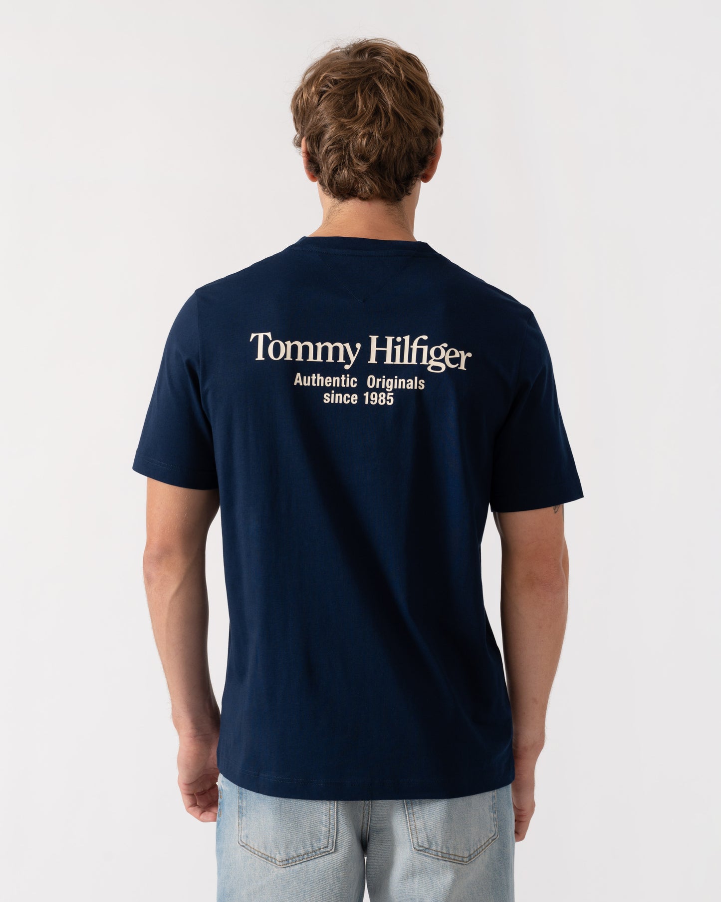 Back of Tommy Hilfiger Mens Back Text Seasonal Graphic T-Shirt - Carbon Navy
