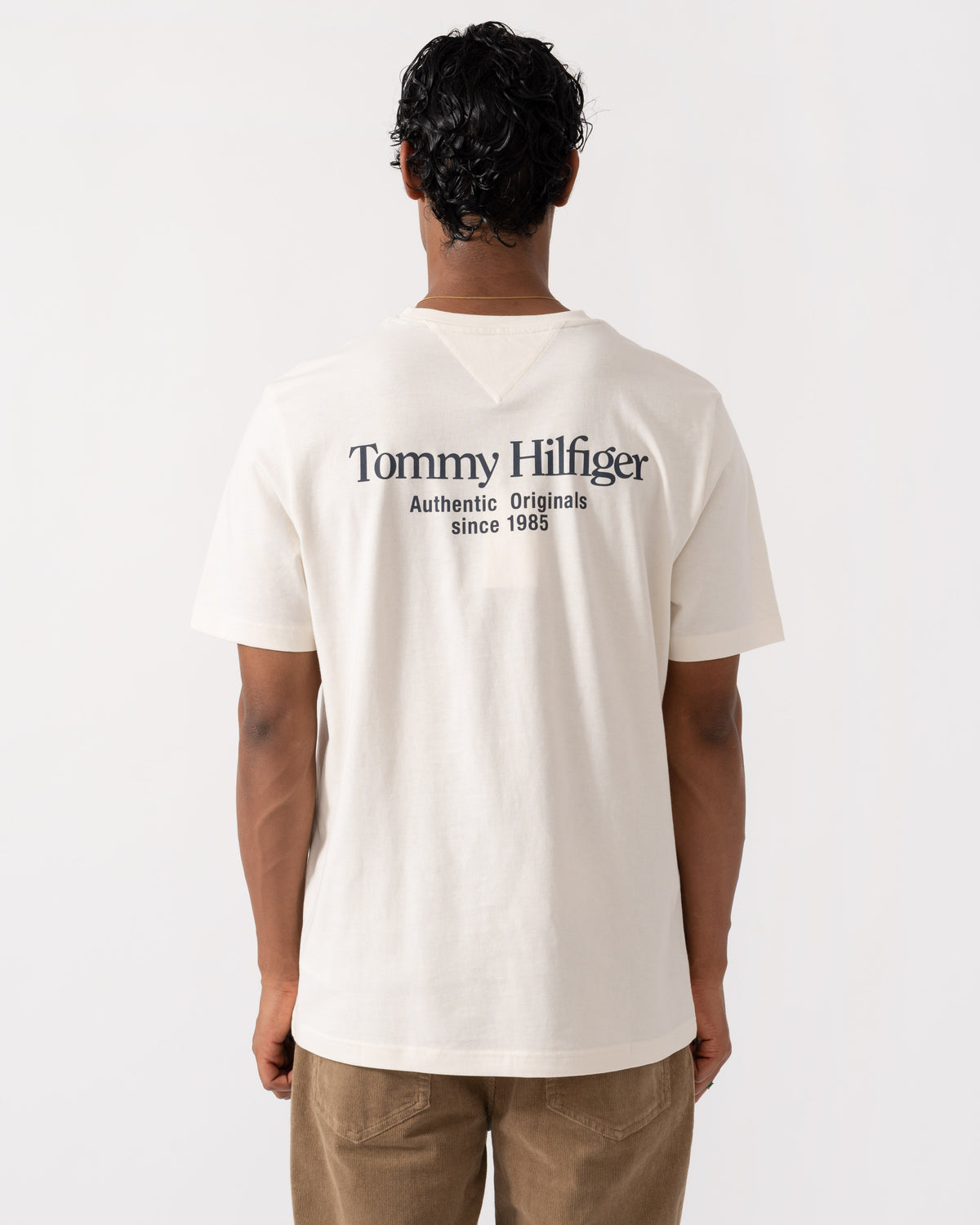 Back of the Tommy Hilfiger Mens Back Text Seasonal Graphic T-Shirt - Ivory Petal