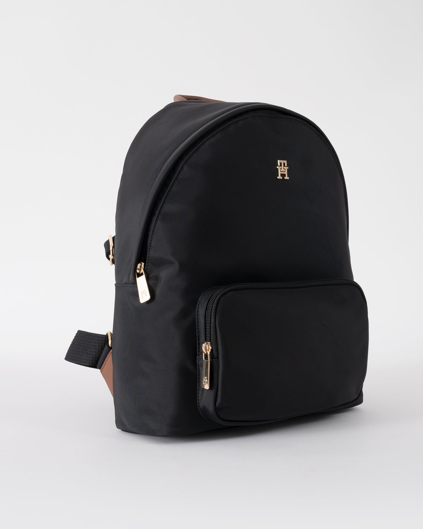 side view of Tommy Hilfiger Popette Dome Womens Backpack in Black