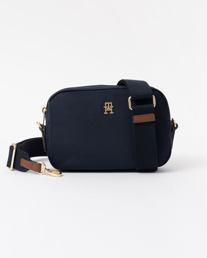 The bag with the strap detatched on the Tommy Hilfiger Popette Womens Camera Bag - Space Blue