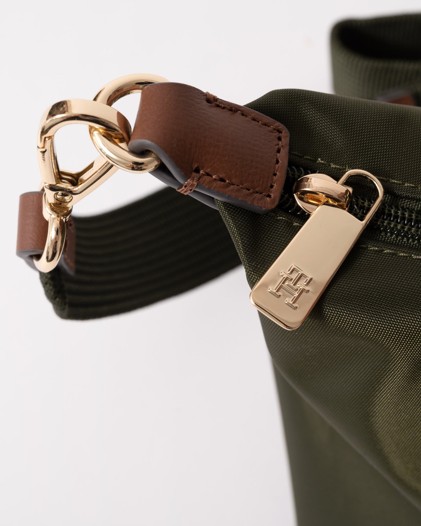 Zipper detail of Tommy Hilfiger Popette Womens Mini Tote Bag - Green