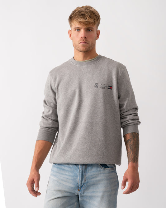 Tommy Hilfiger Small Crest Outline Mens Crew Sweatshirt in Medium Grey Heather