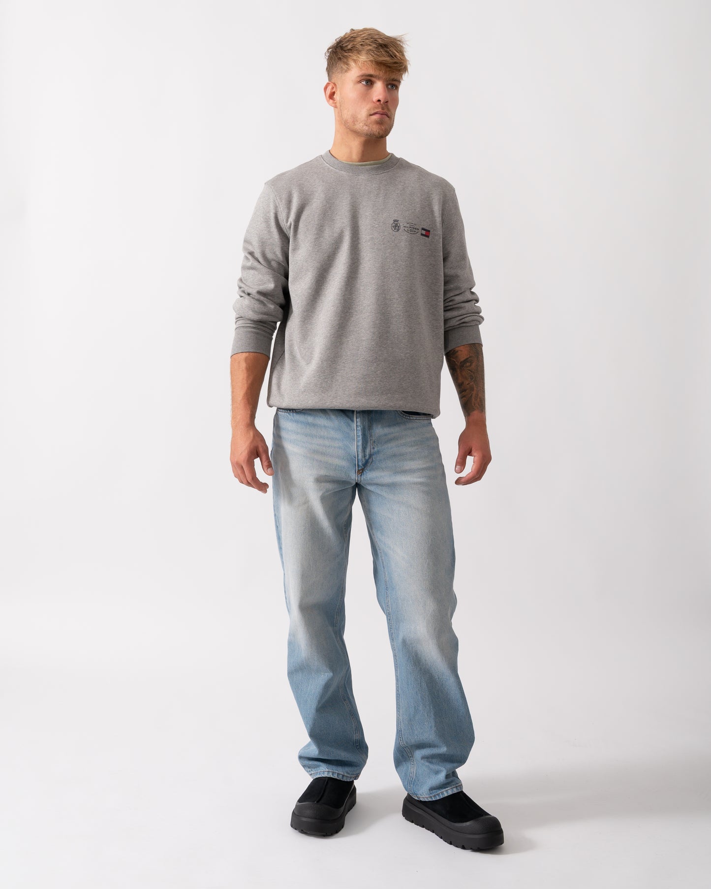 Tommy Hilfiger Small Crest Outline Mens Crew Sweatshirt - Medium Grey Heather