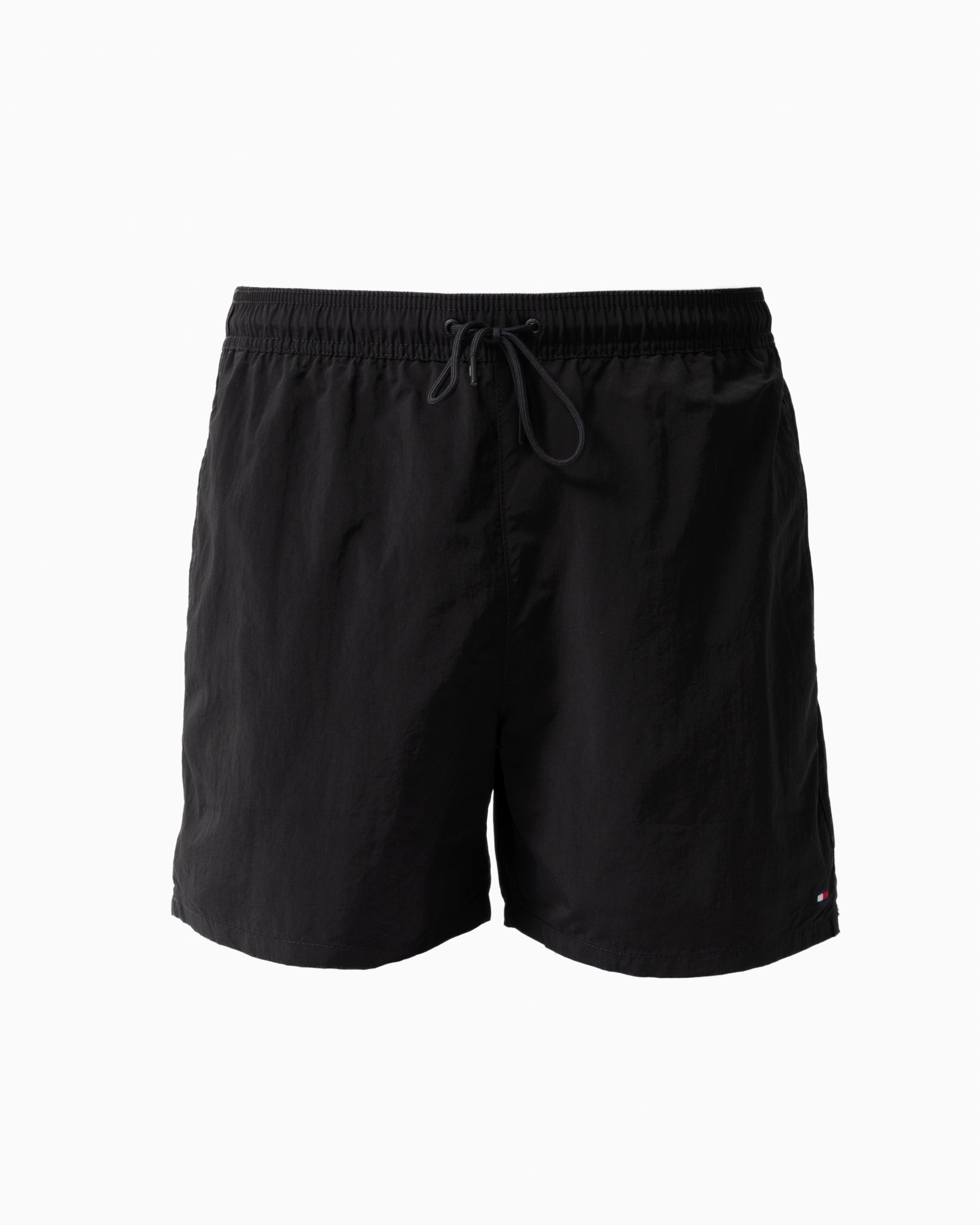 front of Tommy Hilfiger Solid Mens Drawstring Swimming Shorts in Black