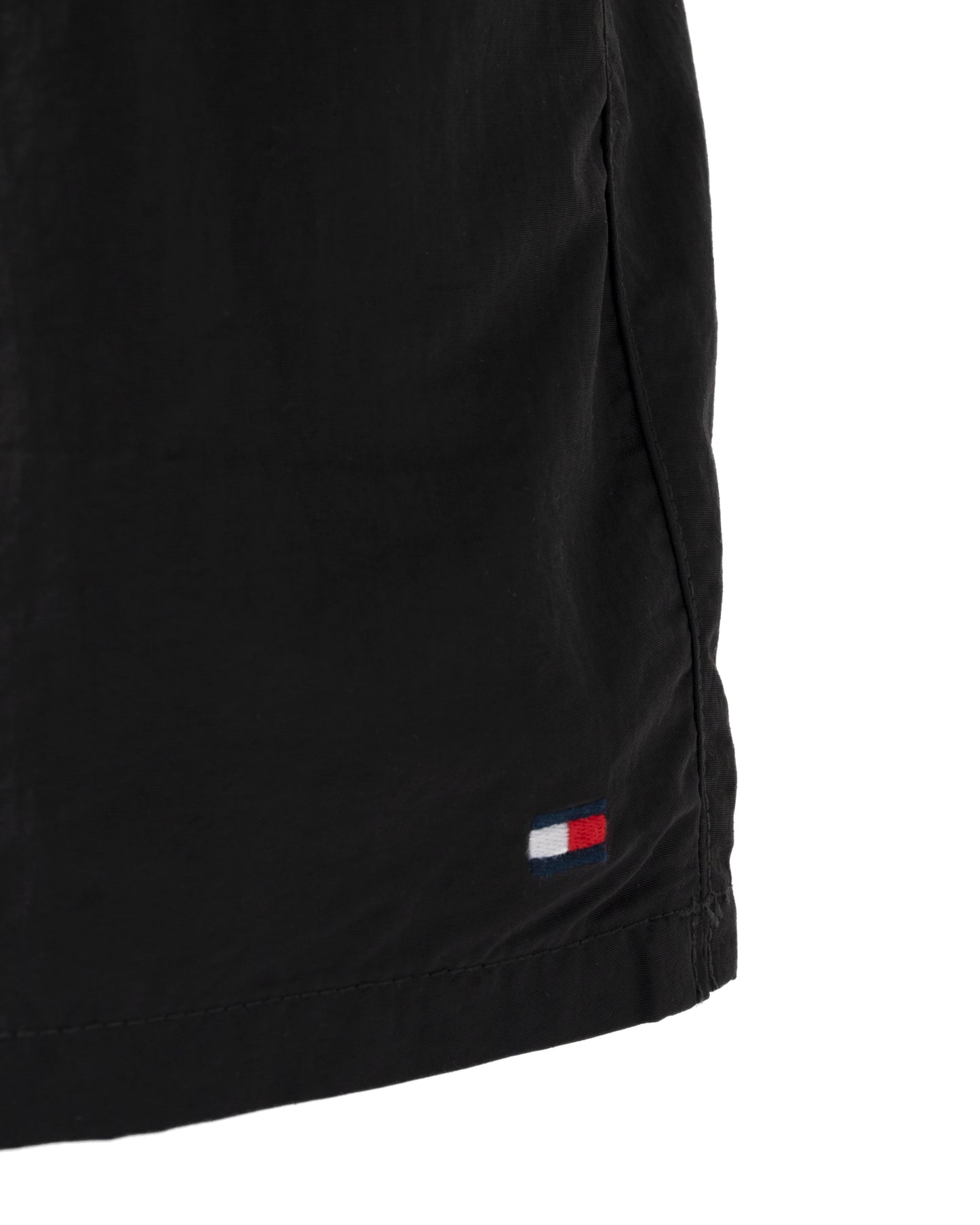 logo detail of Tommy Hilfiger Solid Mens Drawstring Swimming Shorts in Black