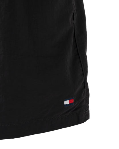 logo detail of Tommy Hilfiger Solid Mens Drawstring Swimming Shorts in Black