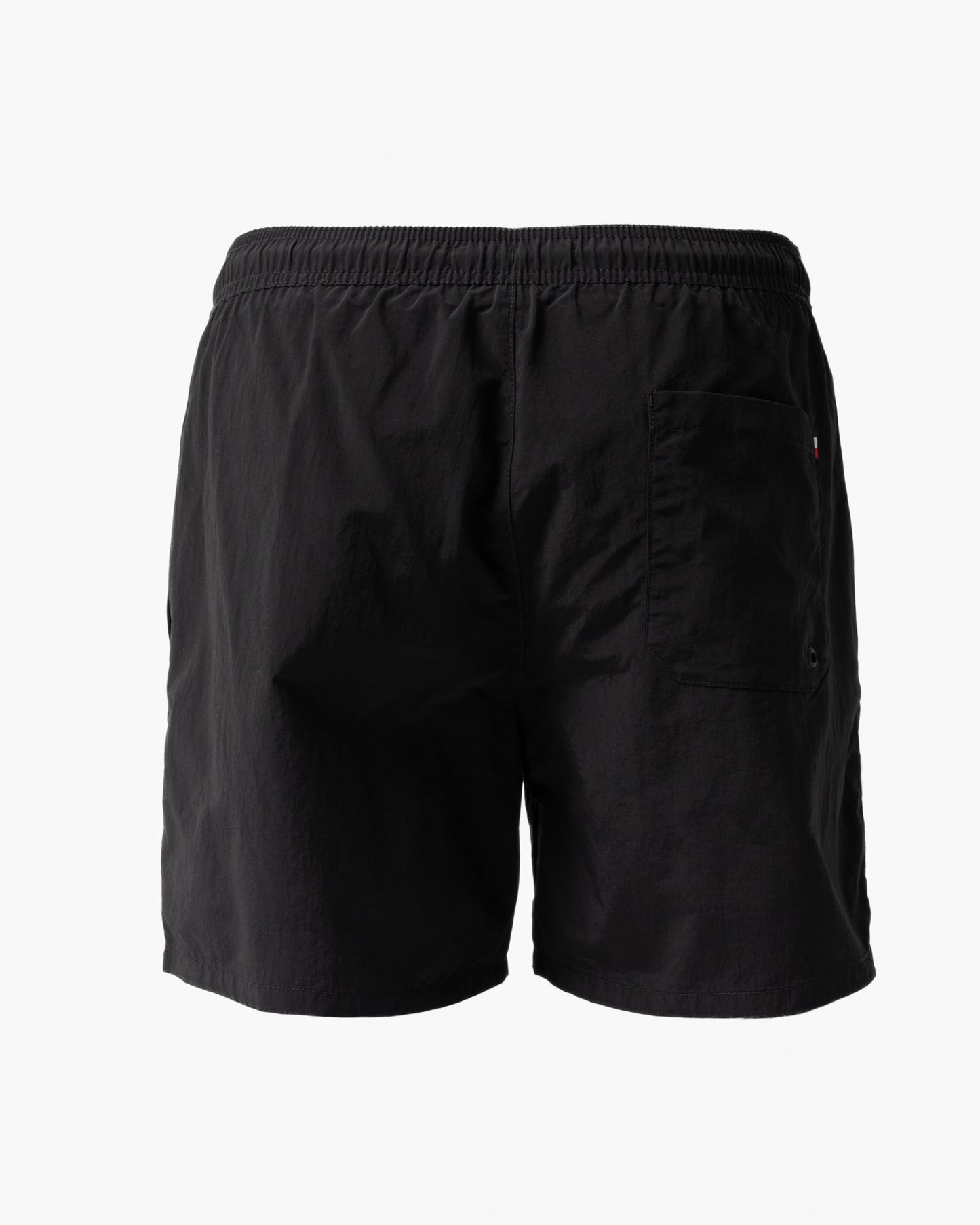 back of Tommy Hilfiger Solid Mens Drawstring Swimming Shorts in Black