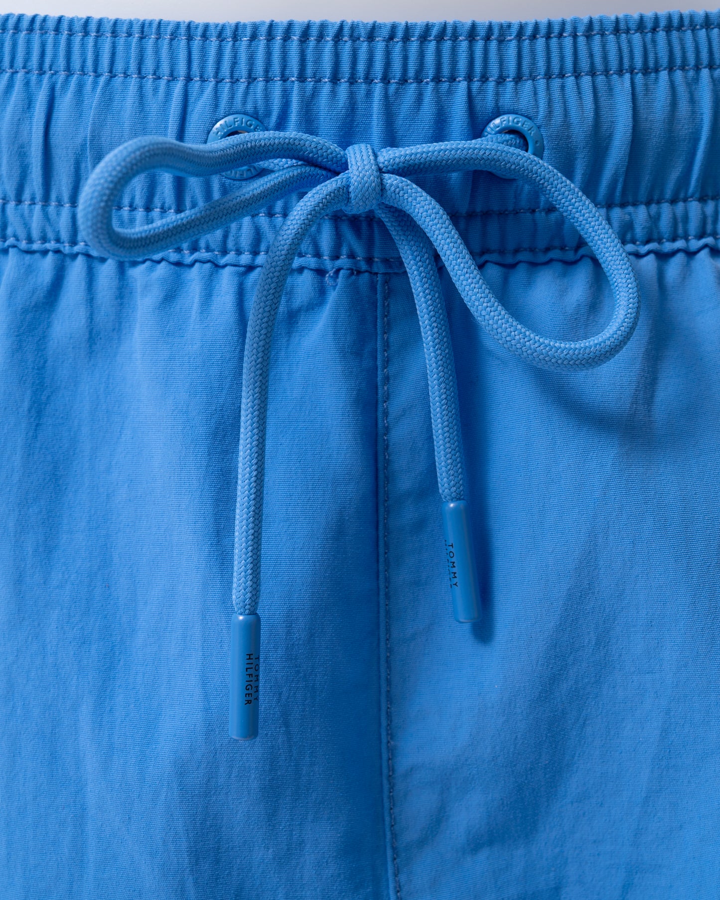 drawstring detail of Tommy Hilfiger Solid Mens Drawstring Swimming Shorts in Blue Spell