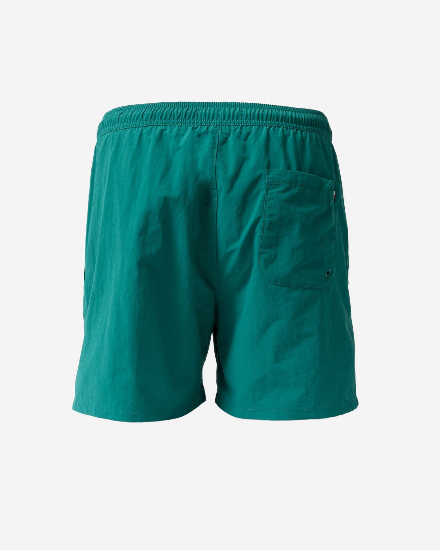 back of Tommy Hilfiger Solid Mens Drawstring Swimming Shorts in Rainforest Emerald