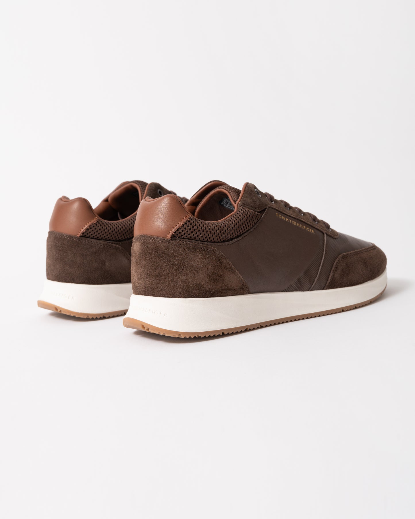 back view of Tommy Hilfiger TH Dressy Mens Suede Mix Trainers in Cocoa