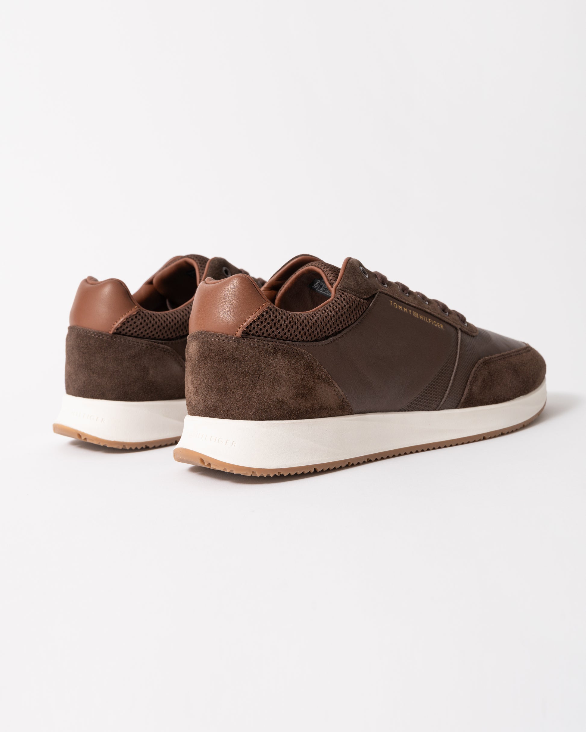 back view of Tommy Hilfiger TH Dressy Mens Suede Mix Trainers in Cocoa