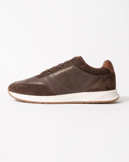 side view of Tommy Hilfiger TH Dressy Mens Suede Mix Trainers in Cocoa