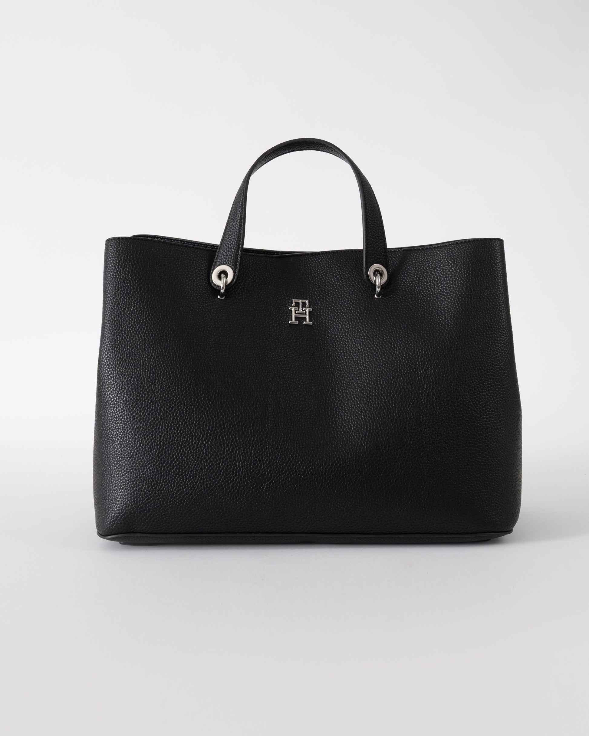 Tommy Hilfiger TH Emblem Womens Satchel Bag - Black | CHO | Designer Womens Shoulder Bags