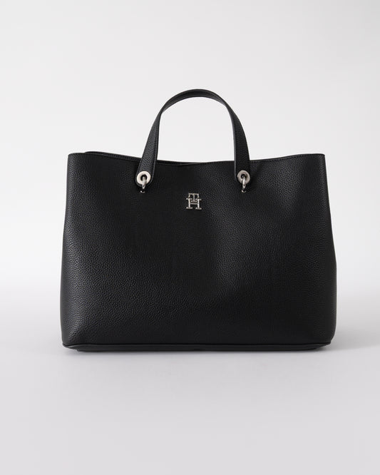 Tommy Hilfiger TH Emblem Womens Satchel Bag - Black | CHO | Designer Womens Shoulder Bags