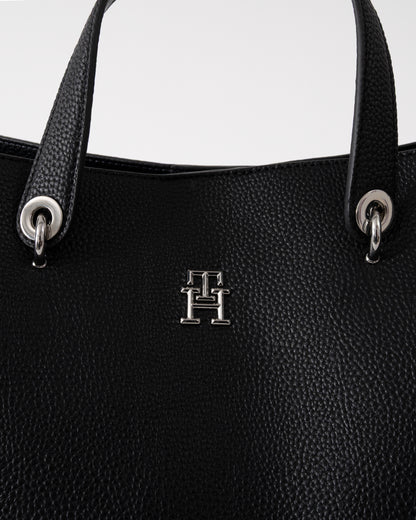 Tommy Hilfiger TH Emblem Womens Satchel Bag - Black | CHO | Designer Womens Shoulder Bags