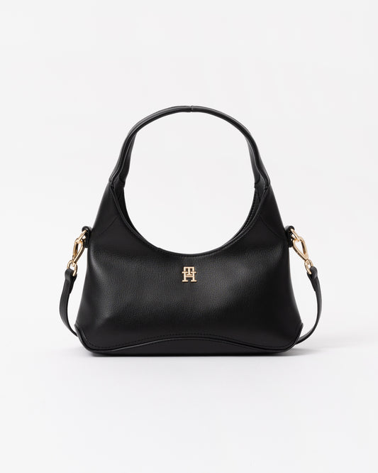 Front of the Tommy Hilfiger's TH Everyday Womens Mini Hobo Bag in Black