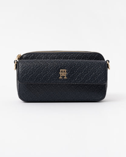 Front of the Tommy Hilfiger TH Icon Womens Mono Print Camera Bag - Space Blue