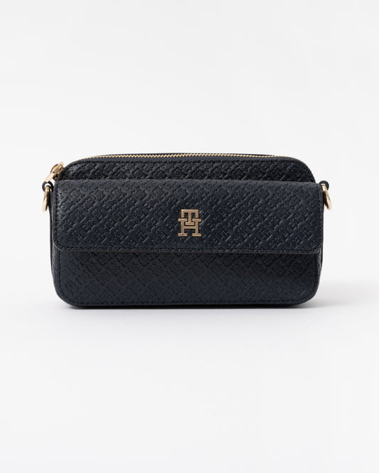 Front of the Tommy Hilfiger TH Icon Womens Mono Print Camera Bag - Space Blue