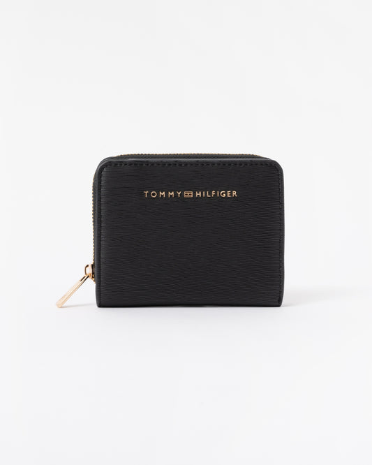 Front of the Tommy Hilfiger TH Modern Womens Medium Zip Wallet - Black